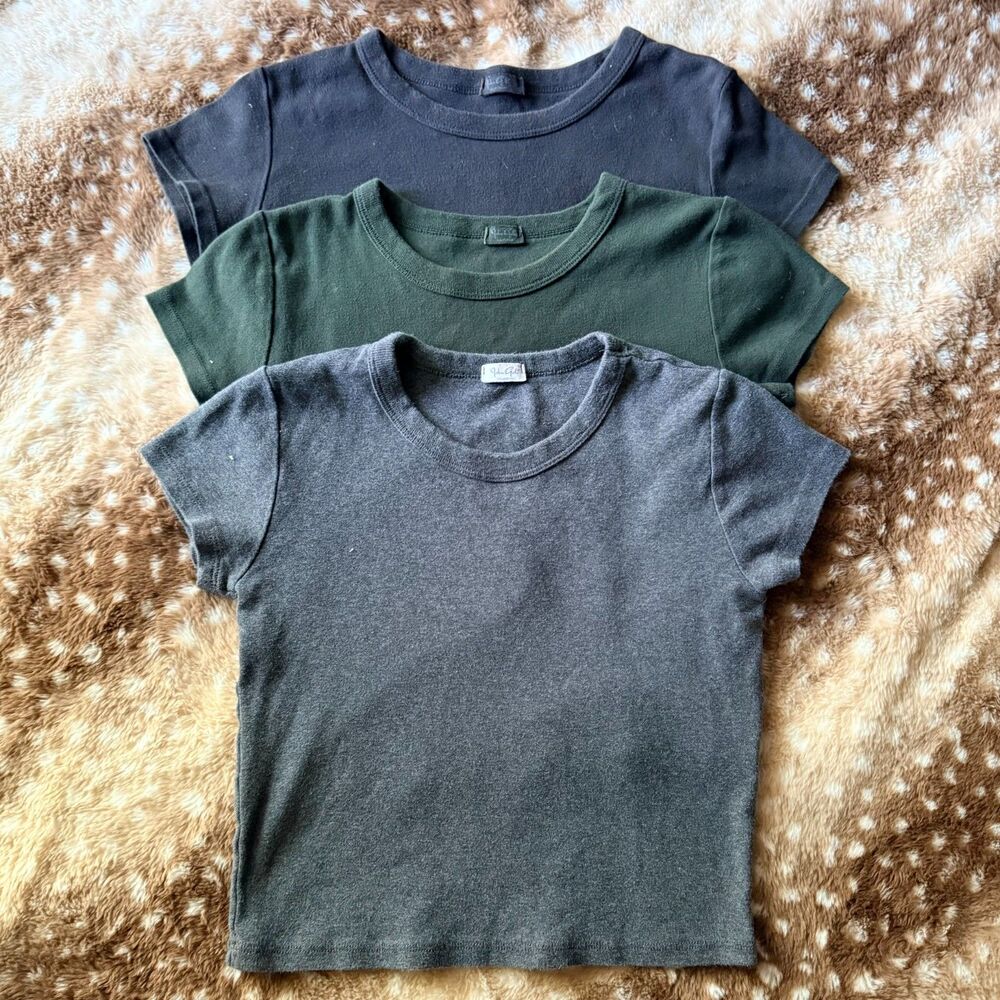 Brandy Melville John Galt baby tee crop top bundle gray black green one size